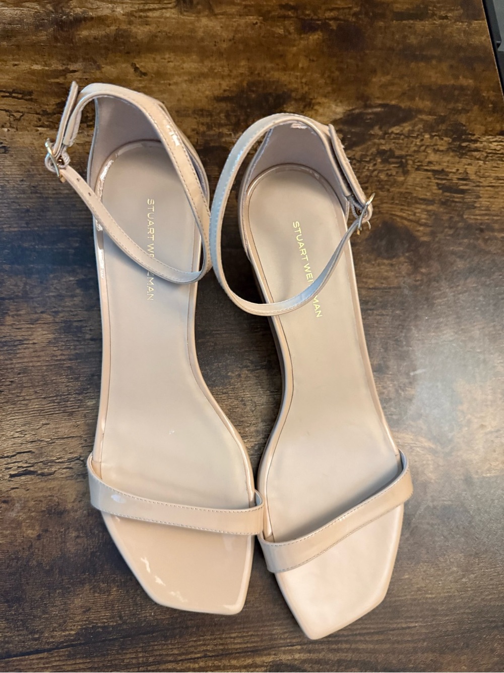 Stuart Weitzman Nude Patent Ankle-Strap Sandals size 9